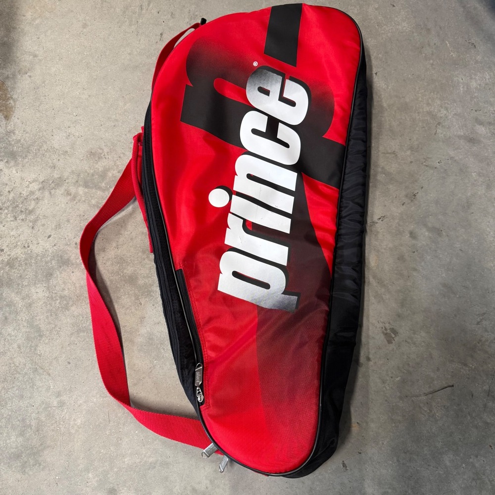 Prince Tennis Racquet Bag Red Black Large Logo Adjustable Strap Padded Case